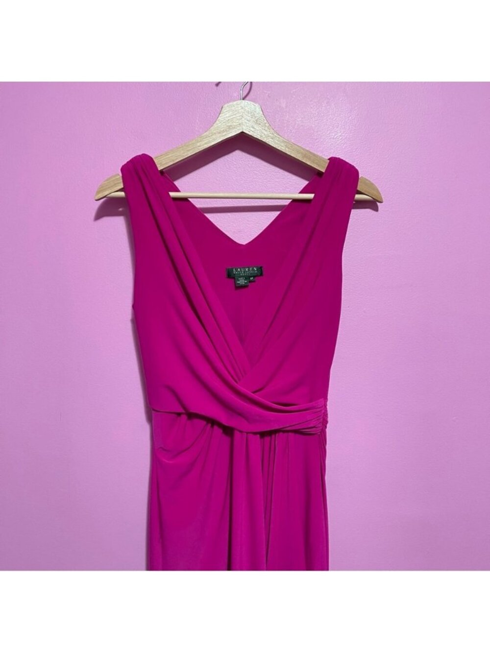 Lauren Ralph Lauren Magenta Wrap-Style Sleeveless‎ Dress Women’s 8 Petite - Picture 3 of 9